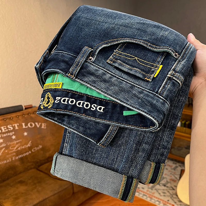 长裤/九分裤 秋冬款重工水洗牛仔裤男简约时尚百搭修身弹力小直筒