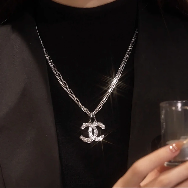 铜合金项链 【不掉色】镶钻设计款双层项链轻奢百搭秋冬毛衣链