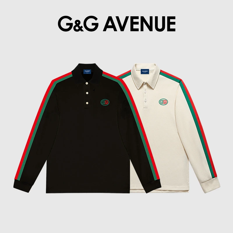 【POLO】G&G AVENUE休闲时尚织带翻领长袖POLO衫男女同款-GL2333002