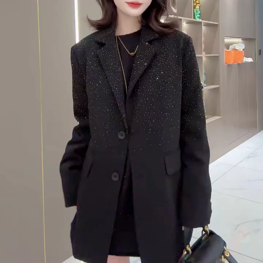 亮闪闪韩版小西装2025新款韩版时尚百搭满天星气质西服外套女