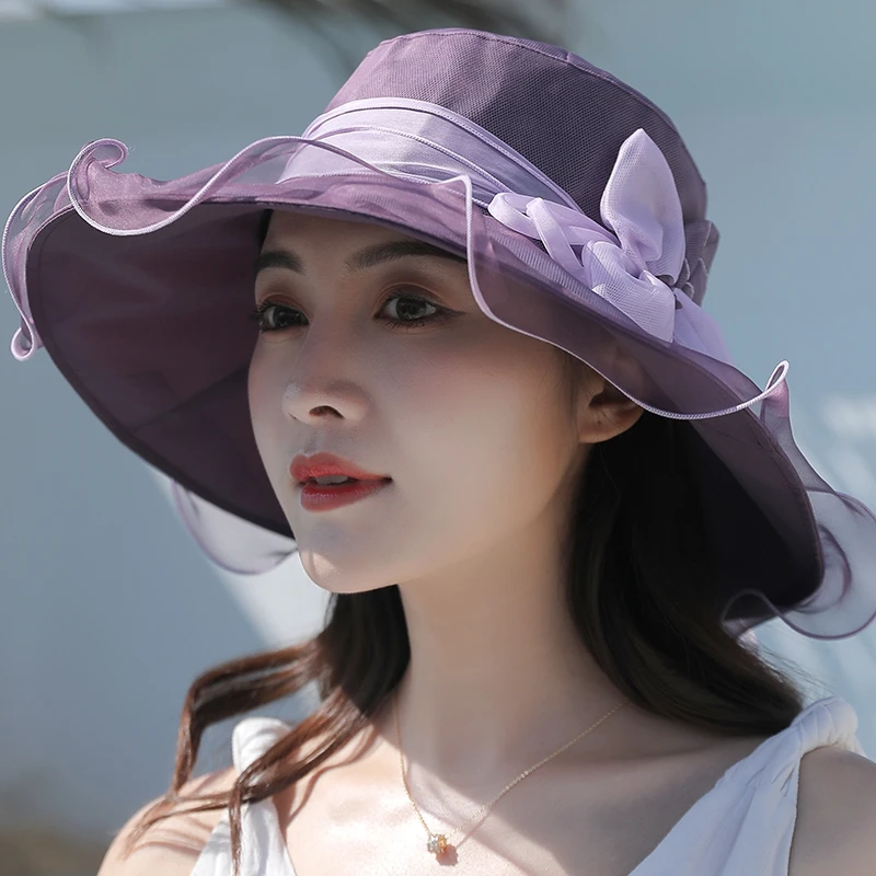 桑蚕丝防晒帽子女夏季遮脸防紫外线遮阳渔夫帽新款沙滩真丝太阳帽