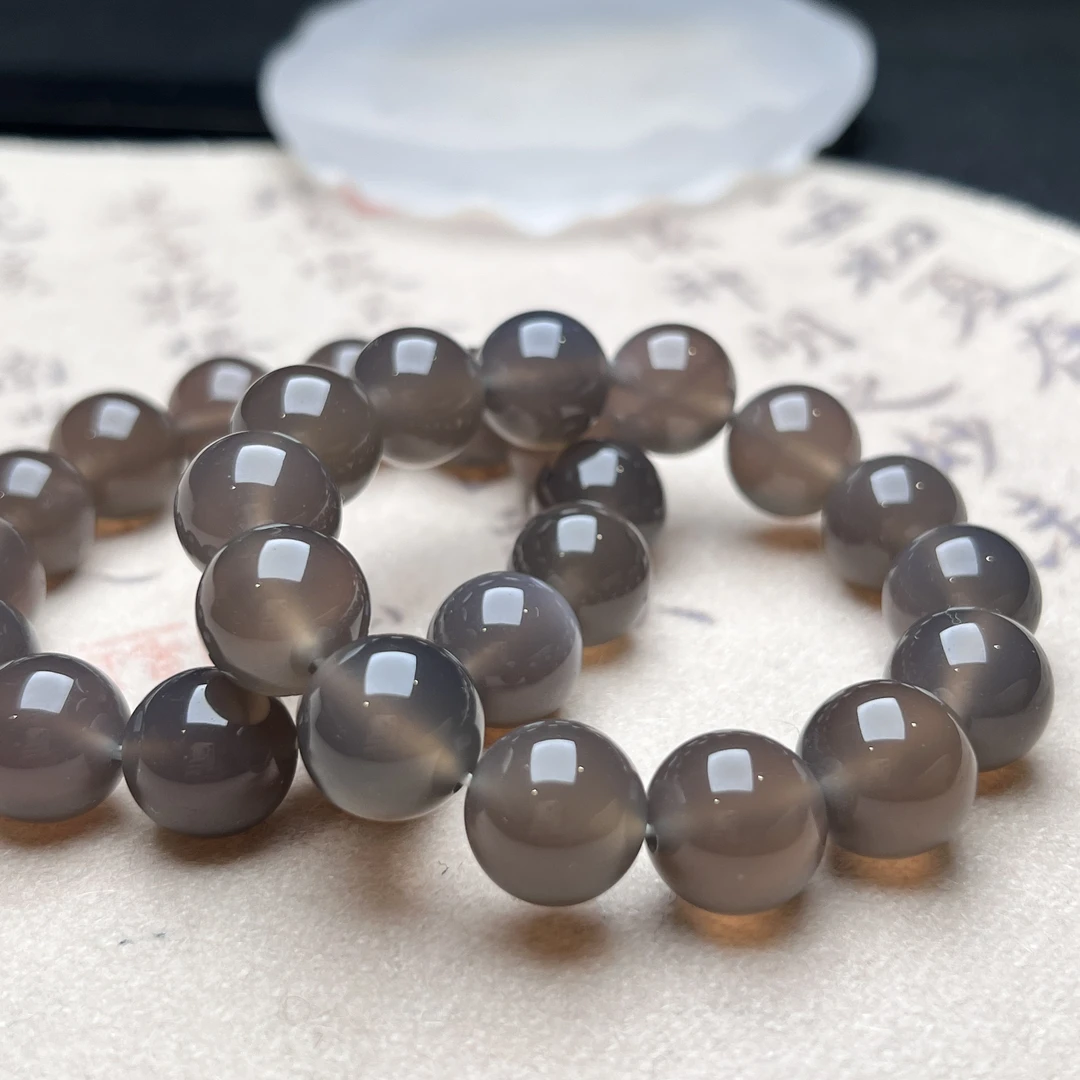 玛瑙/玉髓圆珠手串男款玉石烟灰色百搭女士首饰@多样性发只发一条