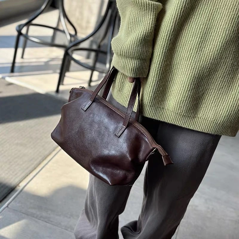 【紫皮馄饨】2024秋季新款 头层植鞣牛皮饺子包 单肩斜挎百搭女包