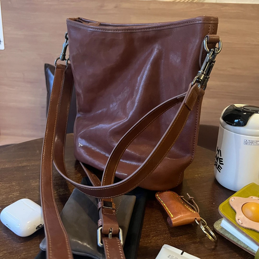 【宝贝儿桶】知女爱包包  水晶植鞣牛皮水桶包大容量单肩斜挎女包