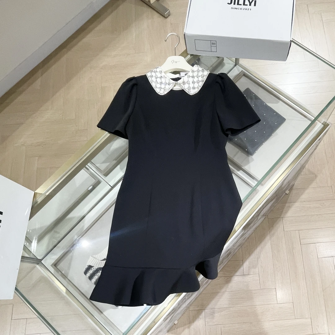 【JILLYI 梦幻钻石】重工手工领钻石时尚设计师修身女装连衣裙