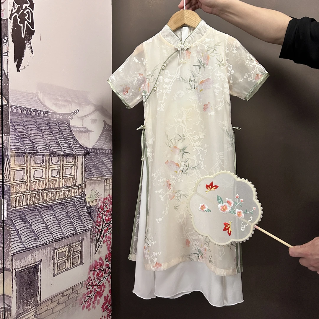 旗袍亲子裙女童连衣裙新款古装夏款唐装女孩公主裙亲子儿童气质