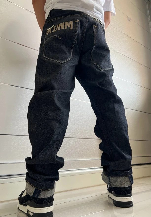 G家3301黑牛弯刀裤刺绣无弹力牛仔裤潮流休闲时尚百搭长裤