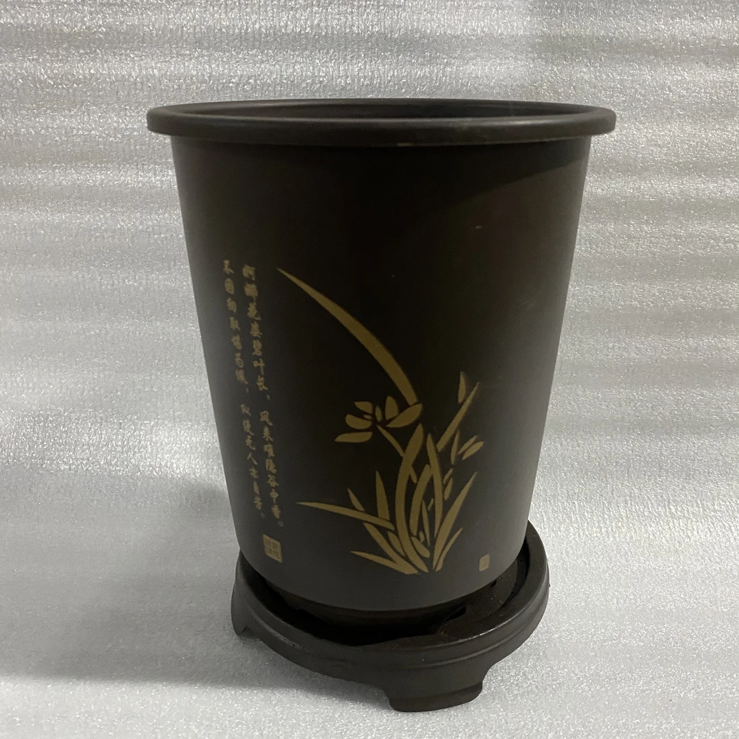 古风【树脂盆圆盆】 通风透气 带镂空底托 兰花专用盆 君子