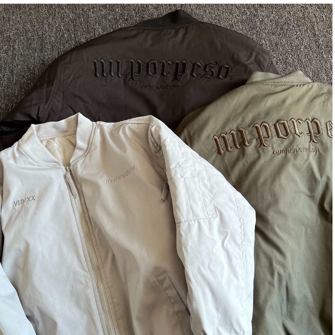 潮牌字母刺绣夹棉飞行夹克加厚棉服男女同款外套秋冬美式
