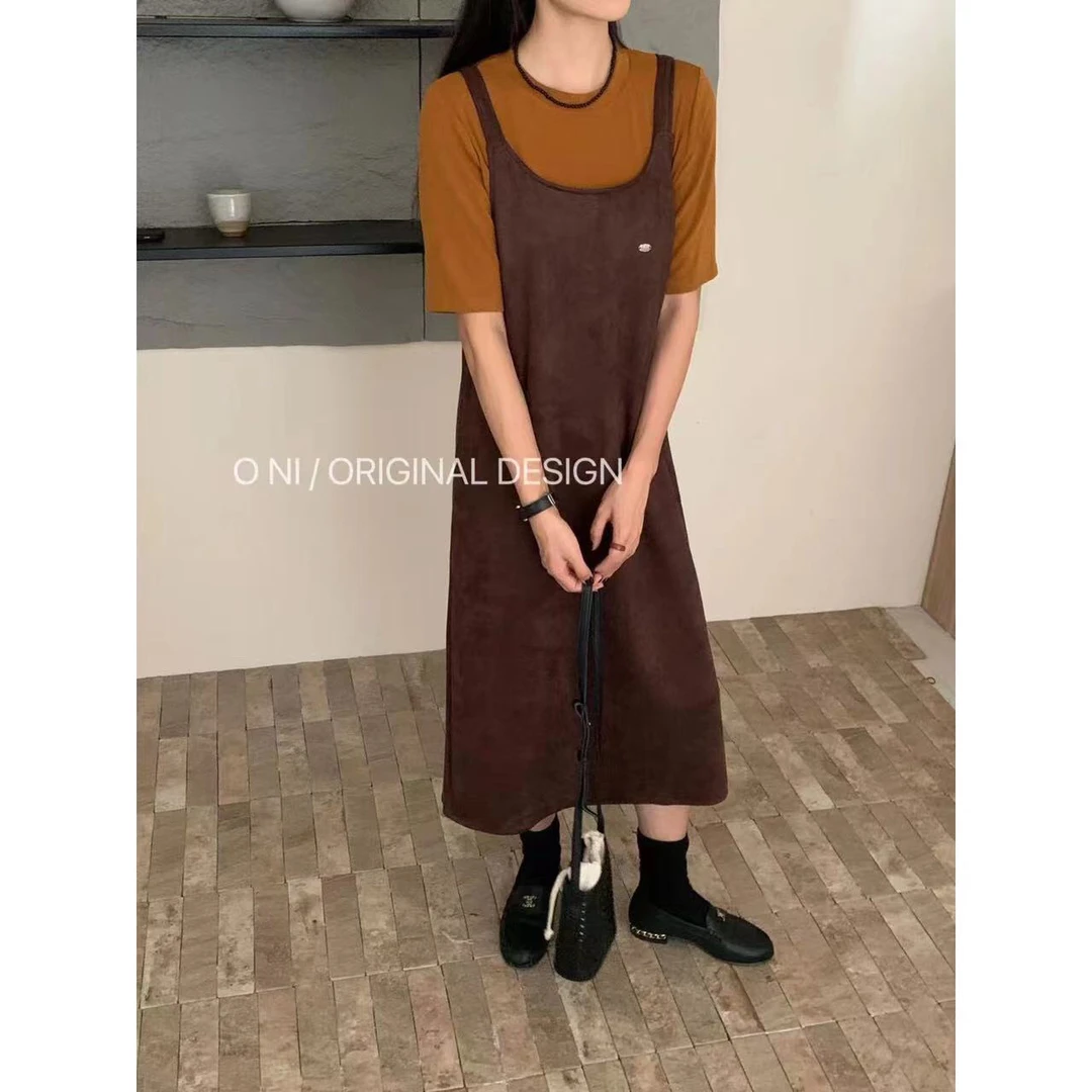 【黑糖可颂】宽松显瘦简约宝藏衣橱上新打底衫背带连衣裙两件套秋季
