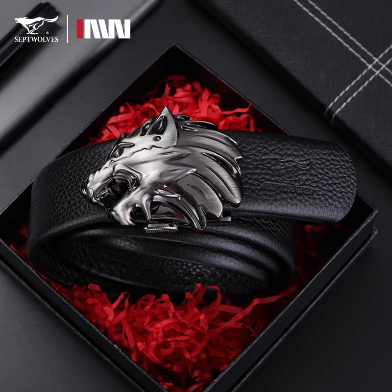 七匹狼正品皮带男款时尚狼头自动扣腰带男士真牛皮霸气年轻人裤带