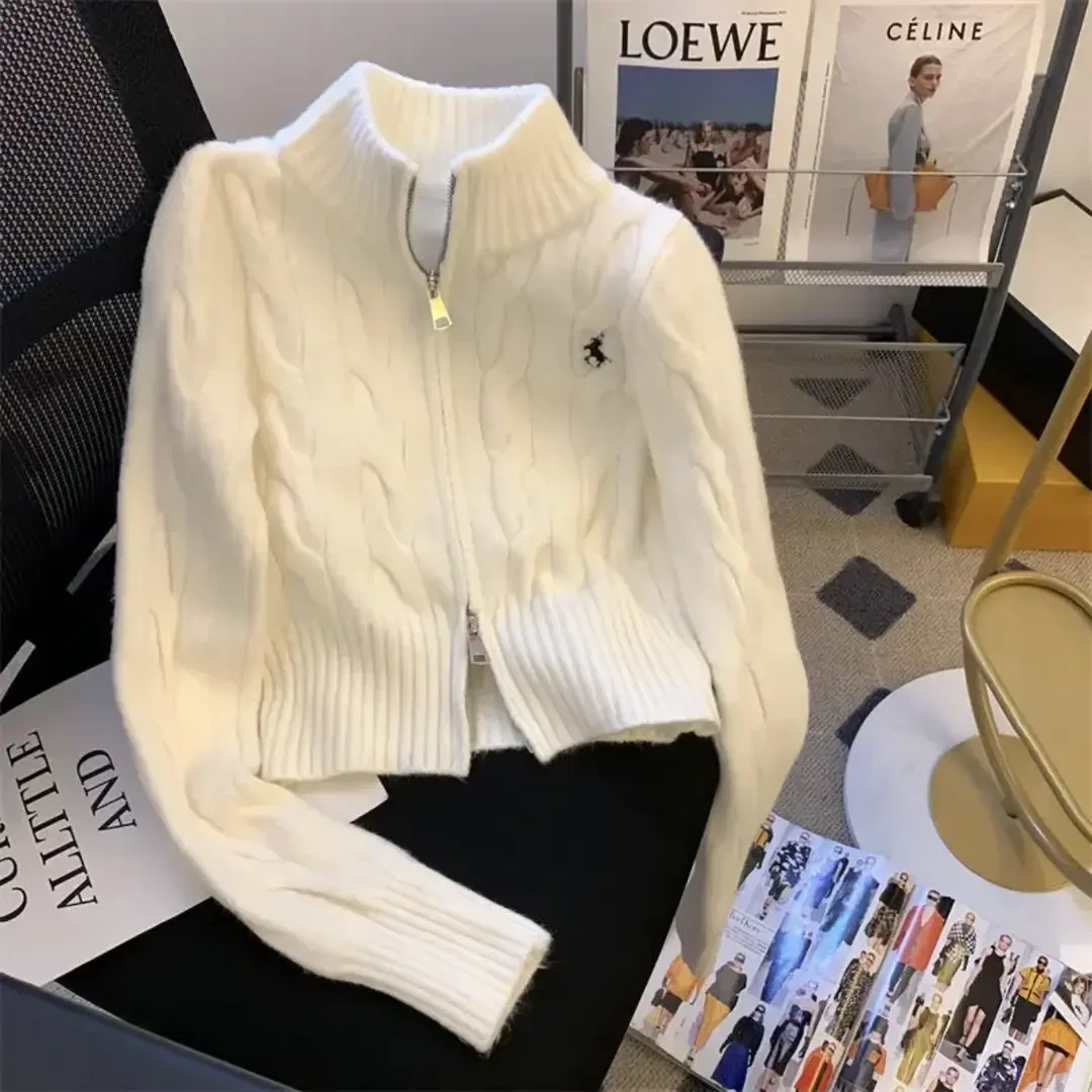 秋冬韩系复古立领毛衣开衫外套女剑灵刺绣针织短款学院风上衣