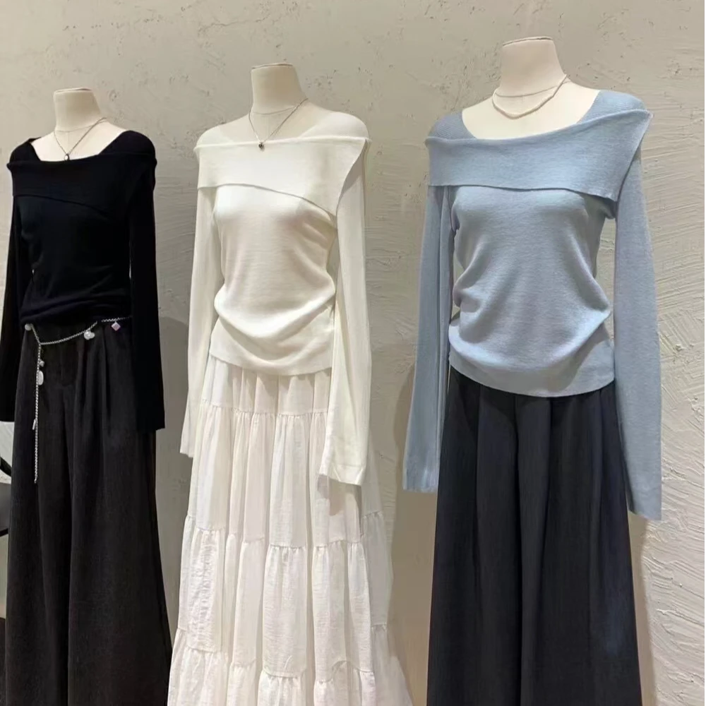 不规则针织衫女设计感小众高级早秋新款韩系别致长袖打底衫