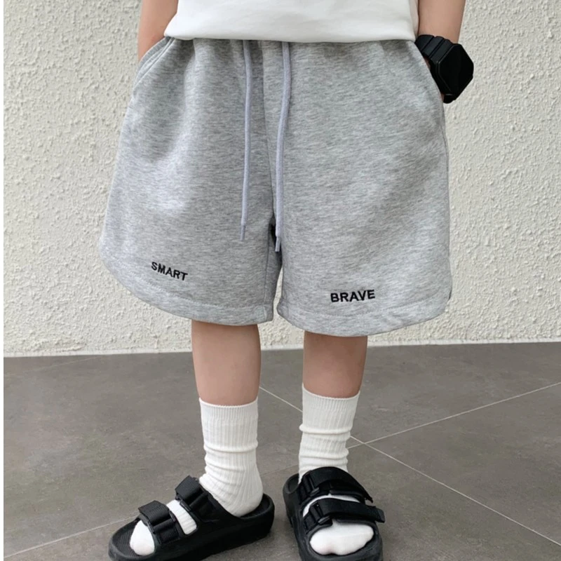 夏装韩版灰色字母刺绣男童短裤薄款运动中裤卫裤儿童男孩帅气裤子