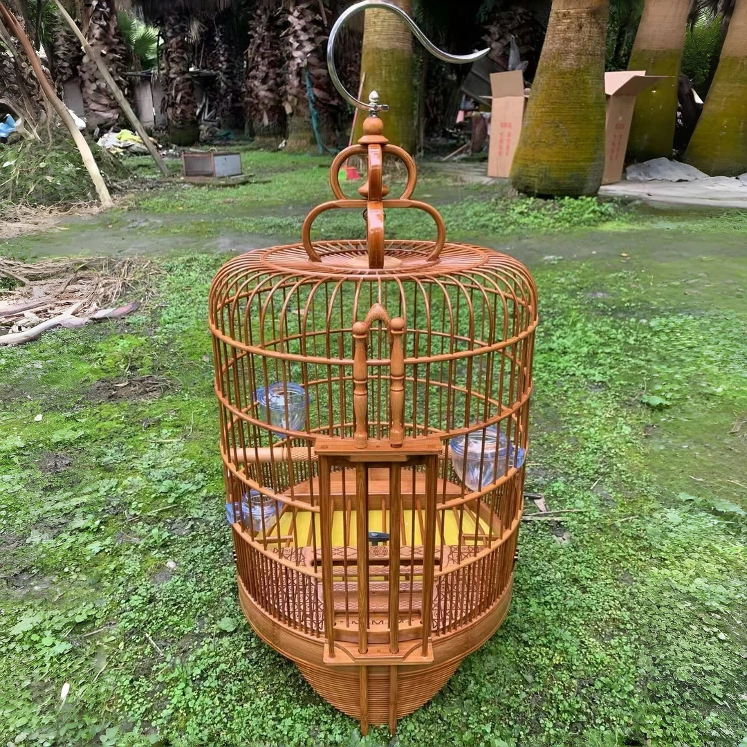 画眉鸟笼鸟具广笼竹制高档正宗精品外出专用圆形大号鸟笼