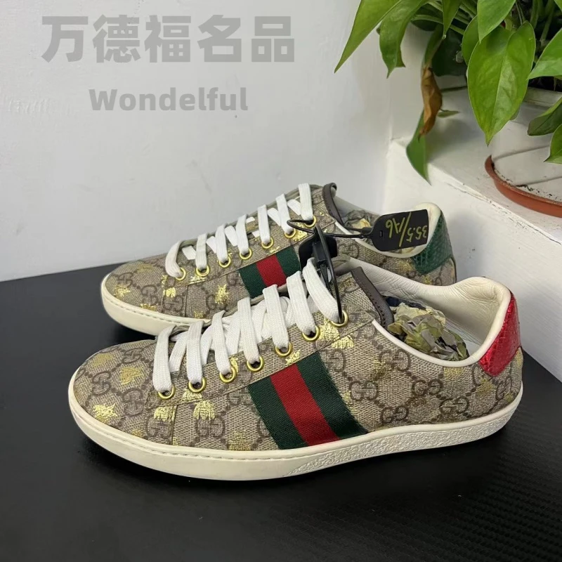 GUCCI/古驰35.5烫金蜜蜂棕老花板鞋无配成色自定义/zg110