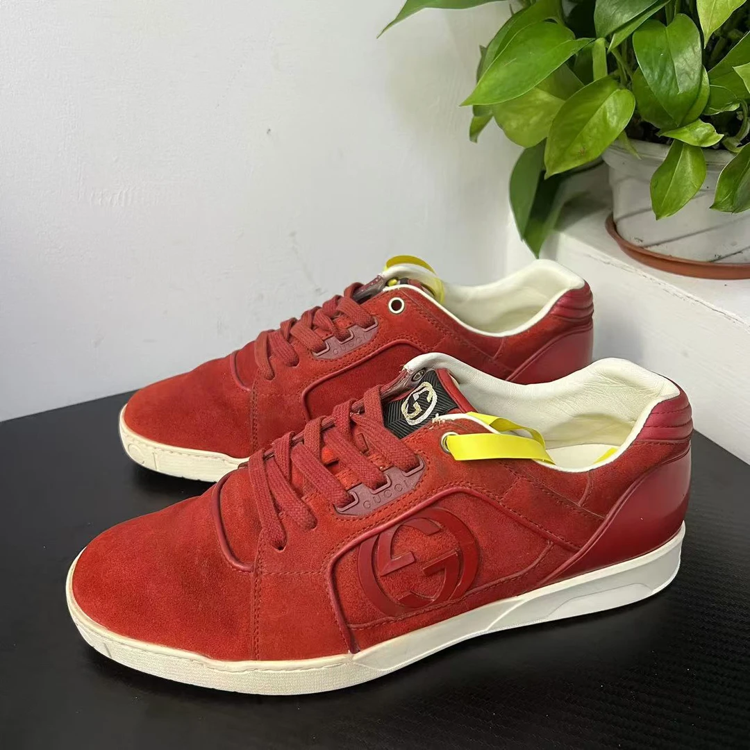 95新 GUCCI/古驰 42.5欧码红色麂皮双G板鞋无配件成色自定义