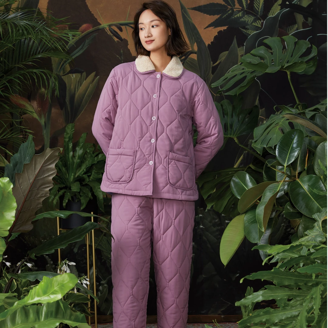 flossy弗劳思女士冬季加绒三层加厚保暖时尚家居服套装B31D224