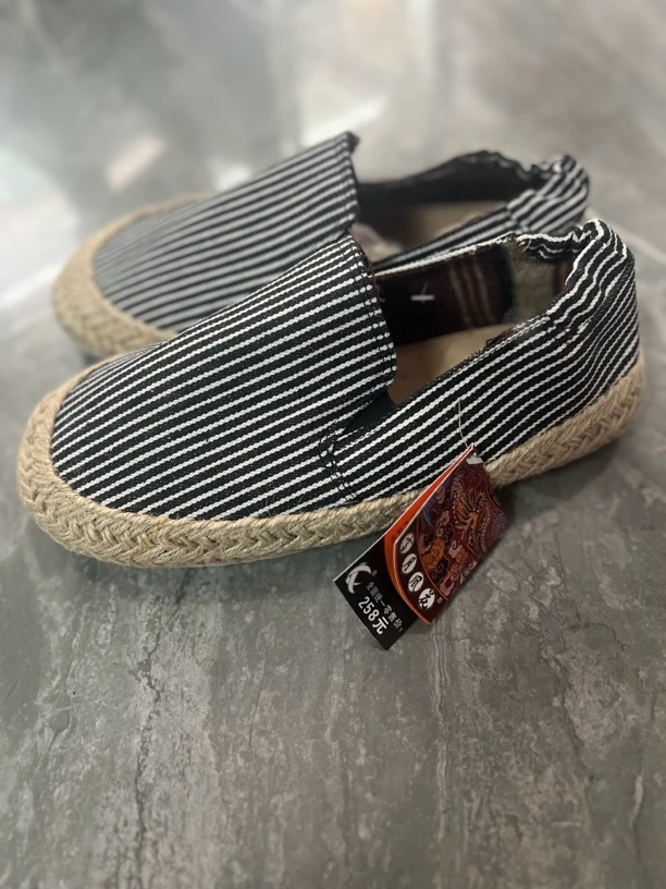 原创设计男女休闲鞋 条纹麻底鞋透气