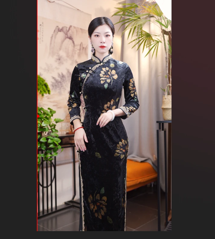 蓝音 2024新款改良旗袍气质日常优雅经典修身