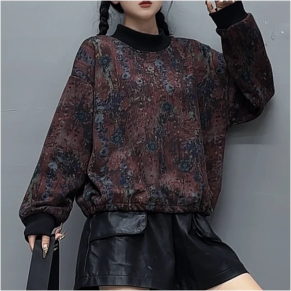 6798新款秋冬加绒休闲百搭气质减龄长袖卫衣T恤