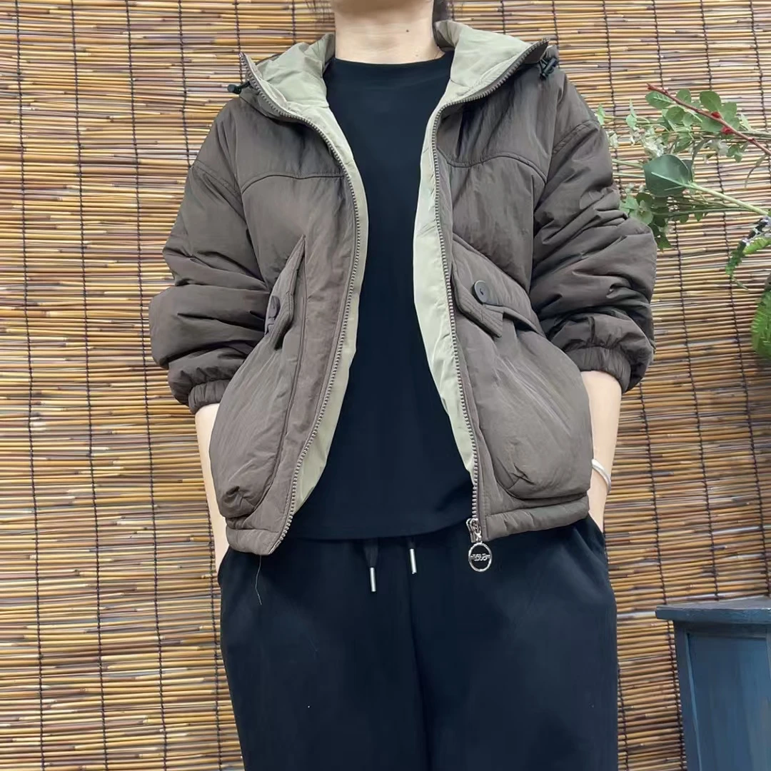 7258新款加厚秋冬简约休闲百搭连麦棉衣棉服