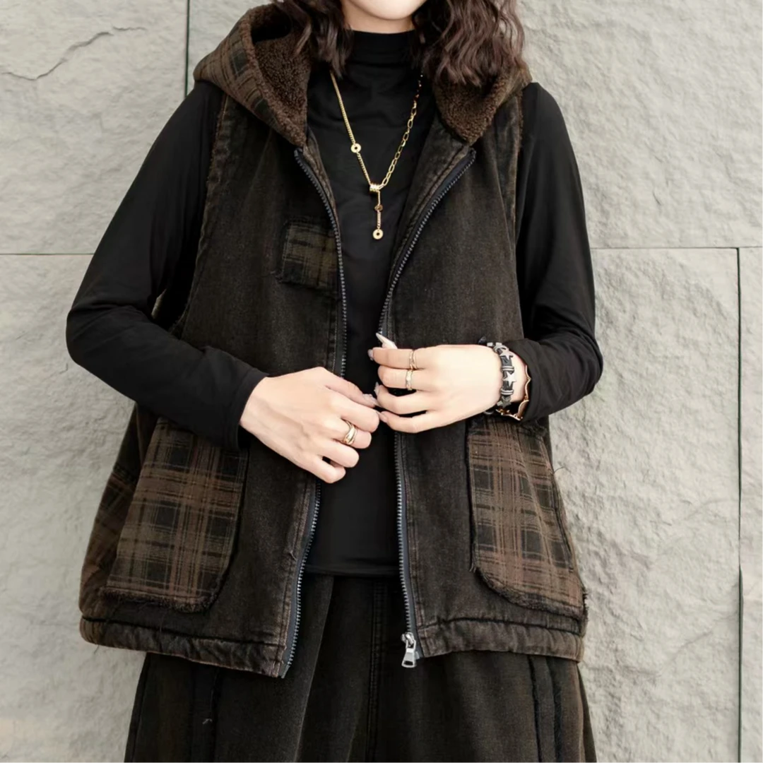 7869新款加厚秋冬休闲百搭减龄气质连帽马夹