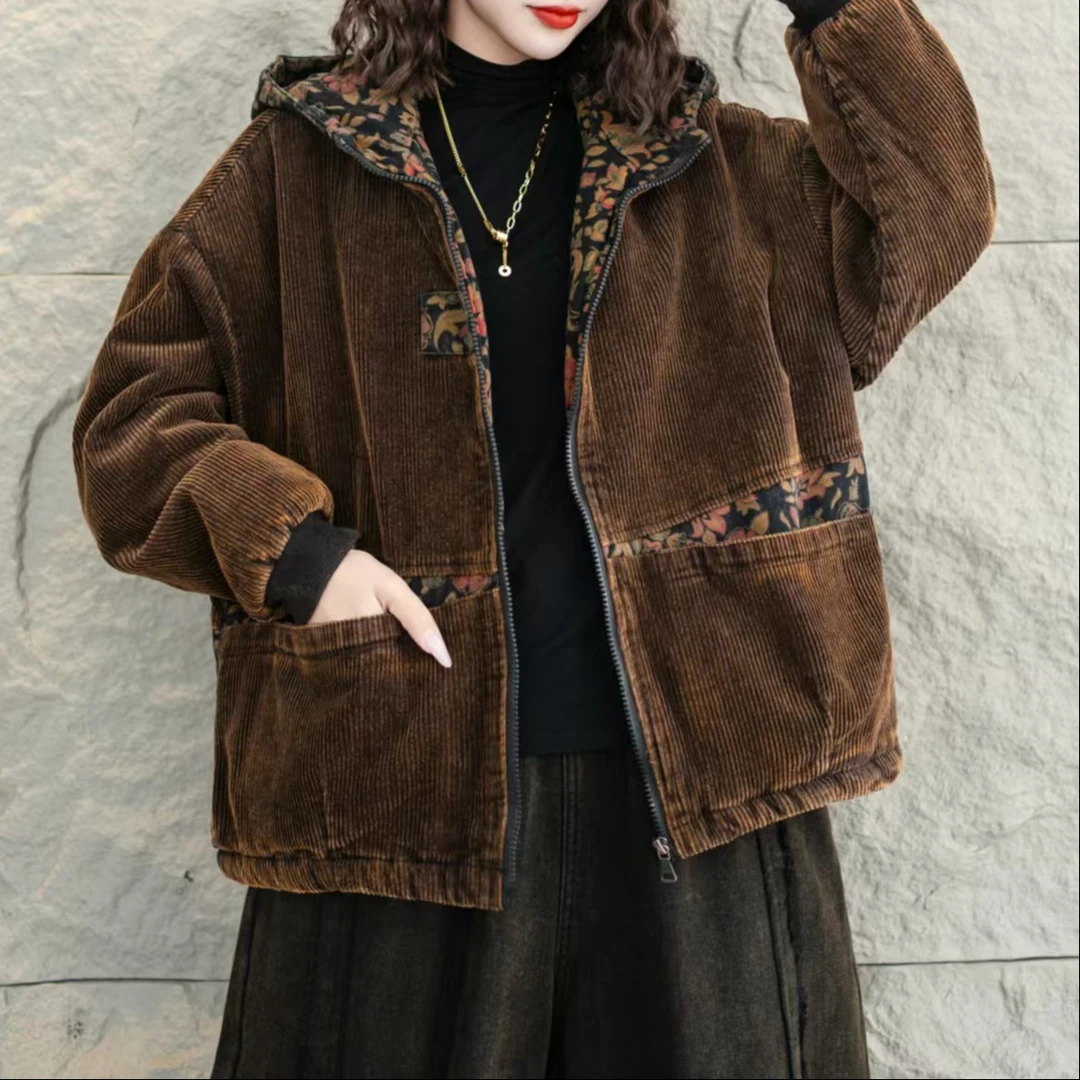 7855新款加厚秋冬时尚休闲百搭减龄连帽棉服