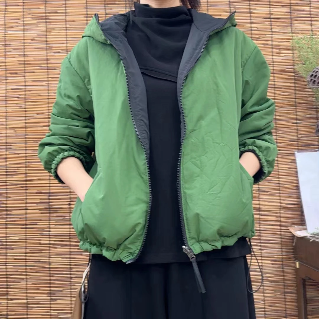 6399新款秋冬季休闲宽松百搭时尚洋气两面穿连帽棉服上衣