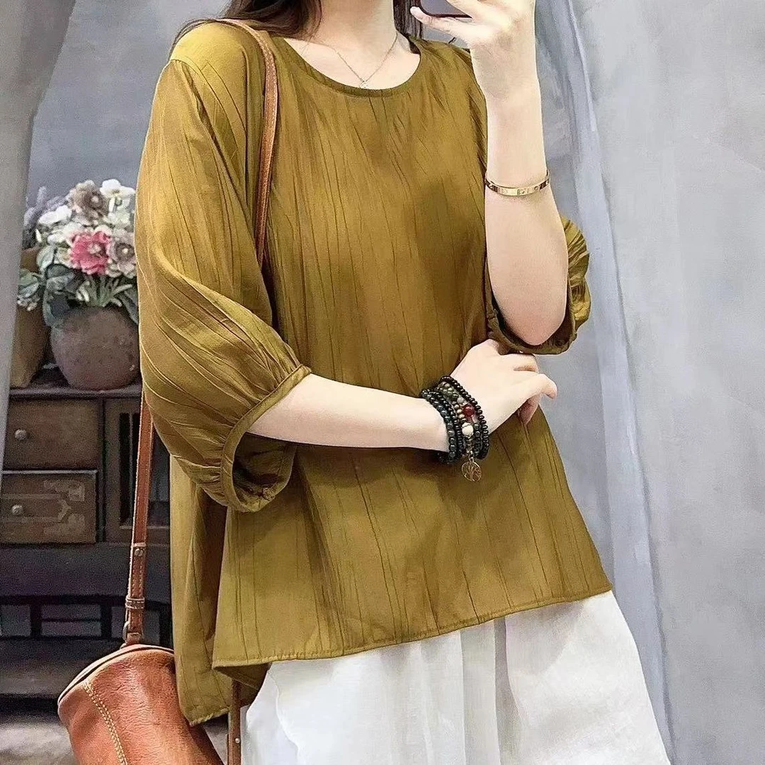 10070春夏新款宽松显瘦优雅气质T恤小衫