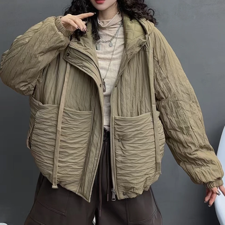 78161新款秋冬加厚休闲百搭气质减龄连帽上衣棉服