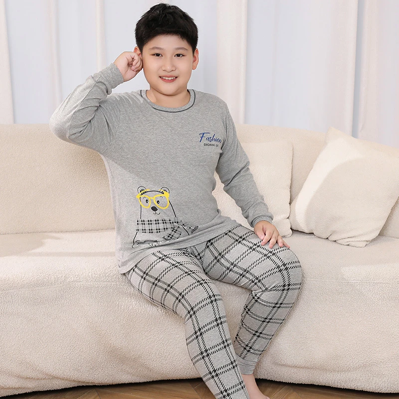 胖童纯棉内衣套装中大童秋衣秋裤青少年学生睡衣加肥秋冬款保暖