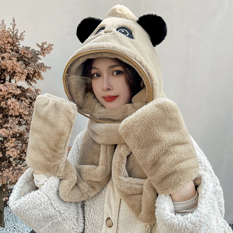 【冰墩墩三件套】面罩亲子冬季围巾三件套连帽一体护耳保暖锁温