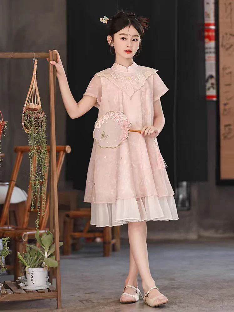 【垂柳连衣裙】父亲节女童气质洋气夏季复古中大童女孩儿童春秋新款