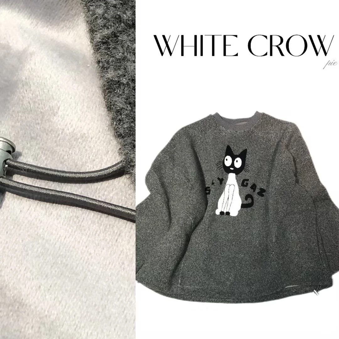 白乌鸦【黑白猫咪】圆领卫衣 时尚休闲百搭宽松韩版 7371