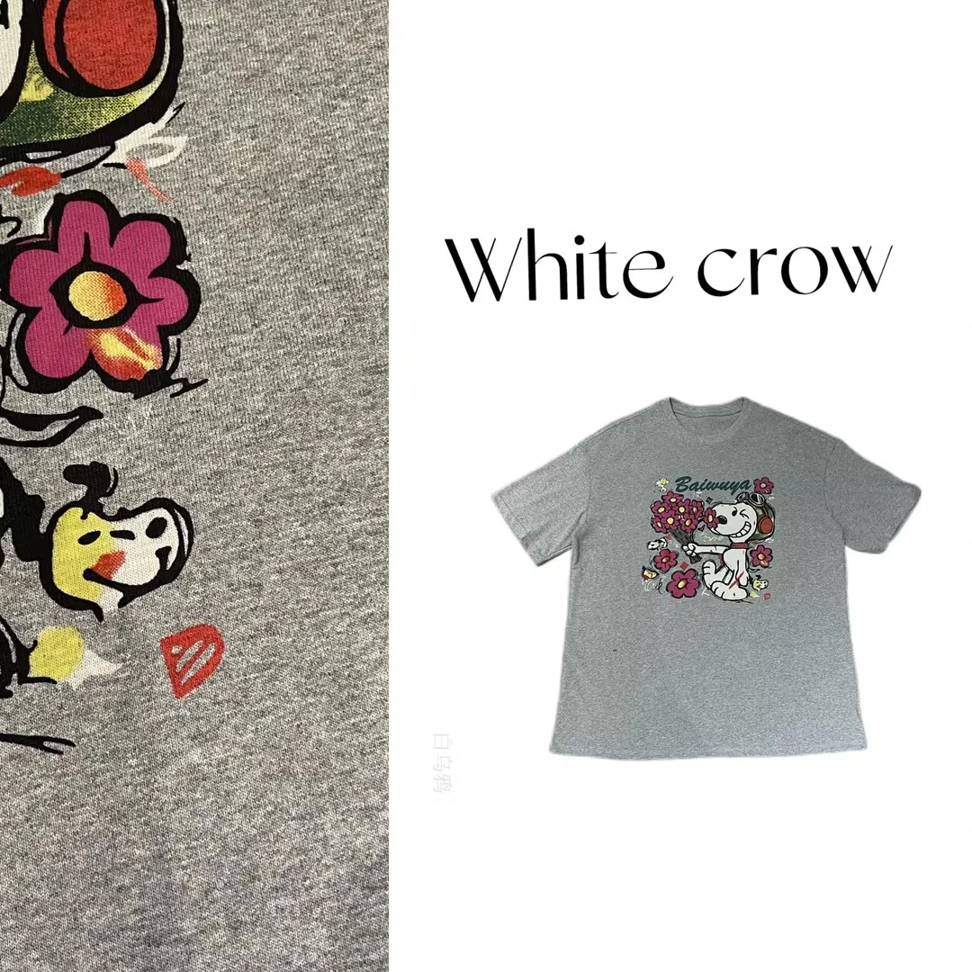 白乌鸦【手捧花狗狗】夏季时尚宽松T恤7117