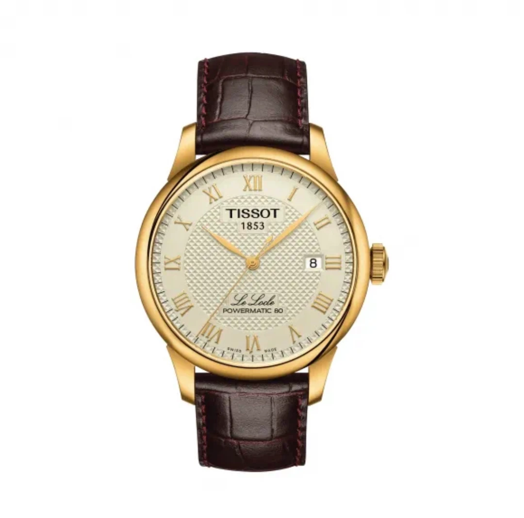 99新 Tissot/天梭 力洛克白盘间金皮带款/表径39.3mm男士简约腕表