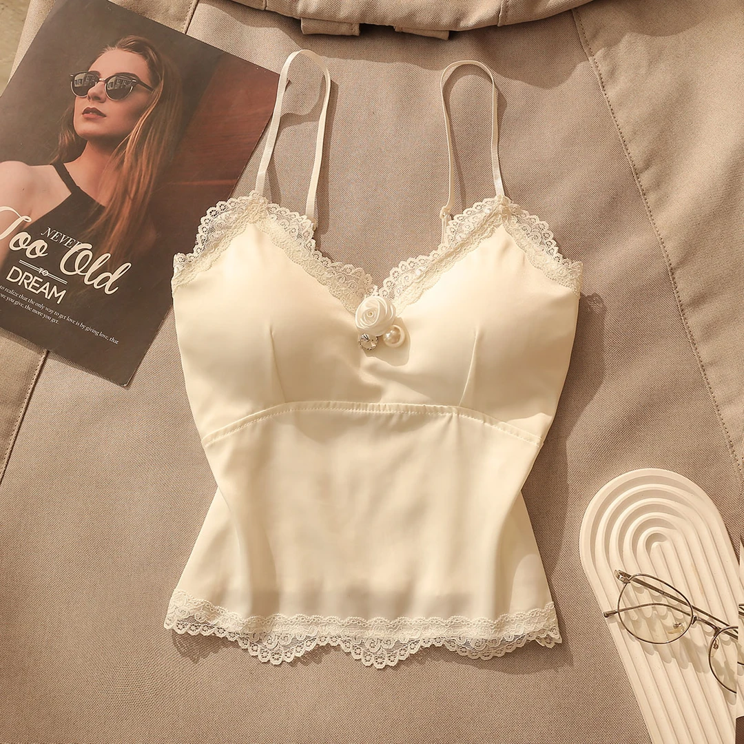 甜辣白色蕾丝吊带背心女高档西装内搭带胸垫辣妹外穿打底抹胸上衣