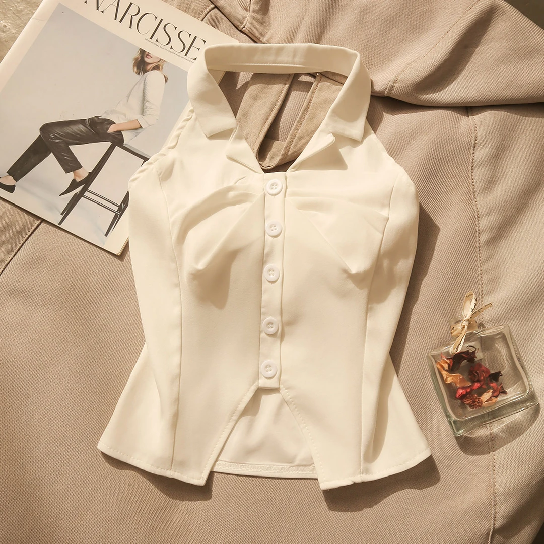 法式白色挂脖吊带背心女款内搭高档2024新款甜辣美背无袖上衣外穿