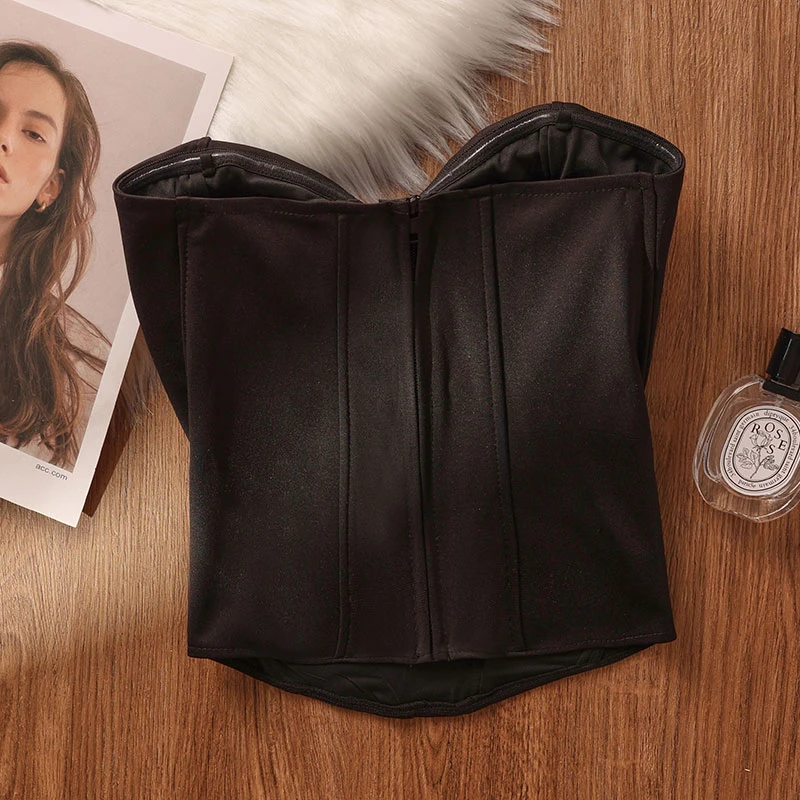 鱼骨抹胸外穿黑色吊带背心女婚礼束腰西装内搭带胸垫裹胸一字上衣