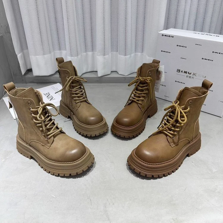 5厘米厚底系带机车马丁靴女2024秋冬英伦风复古百搭休闲工装短靴