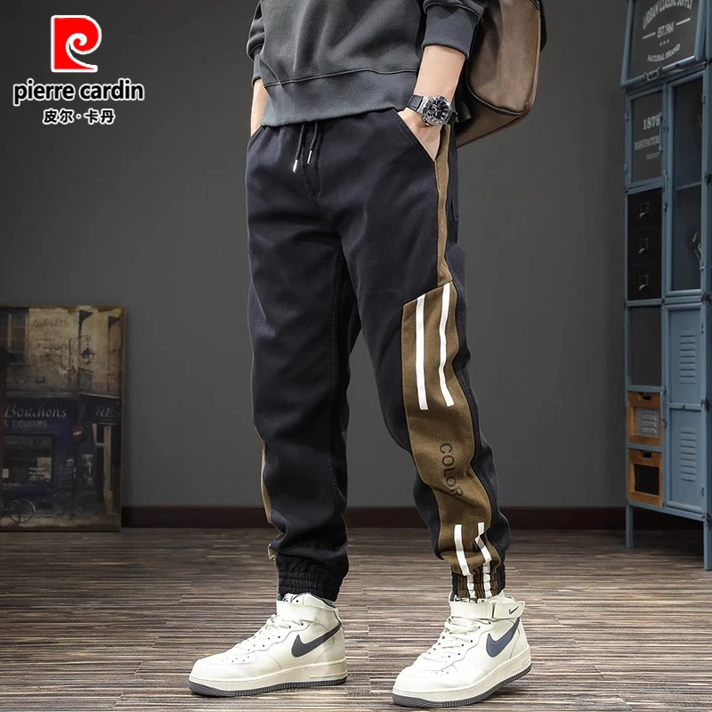 皮尔卡丹潮牌秋冬工装束脚休闲裤男条纹秋季新款痞帅哈伦运动长裤