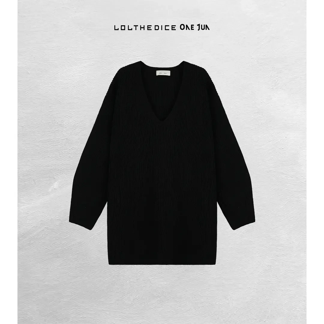 ONE JUN｜y毛连衣裙 高级黑后白开衩阔版气质针织连衣裙J23E044