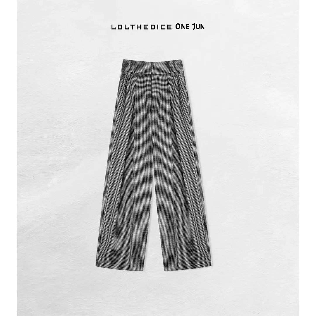 ONE JUN ｜后松紧格子裤 小众百搭显瘦阔腿裤0723