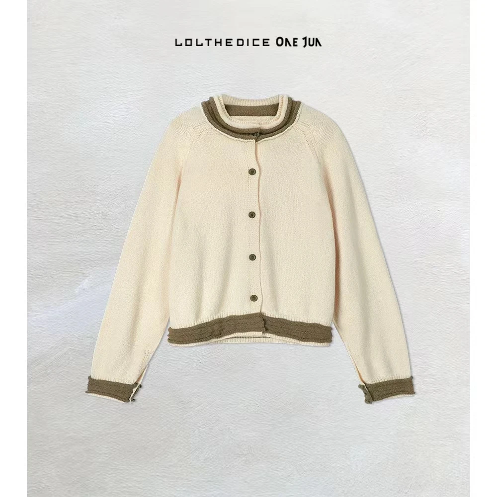 ONE JUN｜0402毛衣 圆领宽松休闲显瘦慵懒复古感排扣针织毛衣外套