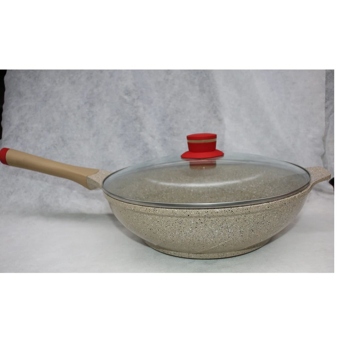 麦饭石花岗岩花色32口径炒锅   不挑灶   不粘锅