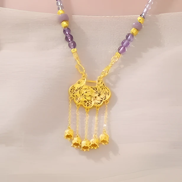 足金999铃兰花锁包项链新中式流苏设计款