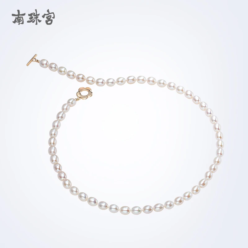 南珠宫[芙蕊]椭圆淡水珍珠项链时尚经典短款小米珠礼物百搭强光