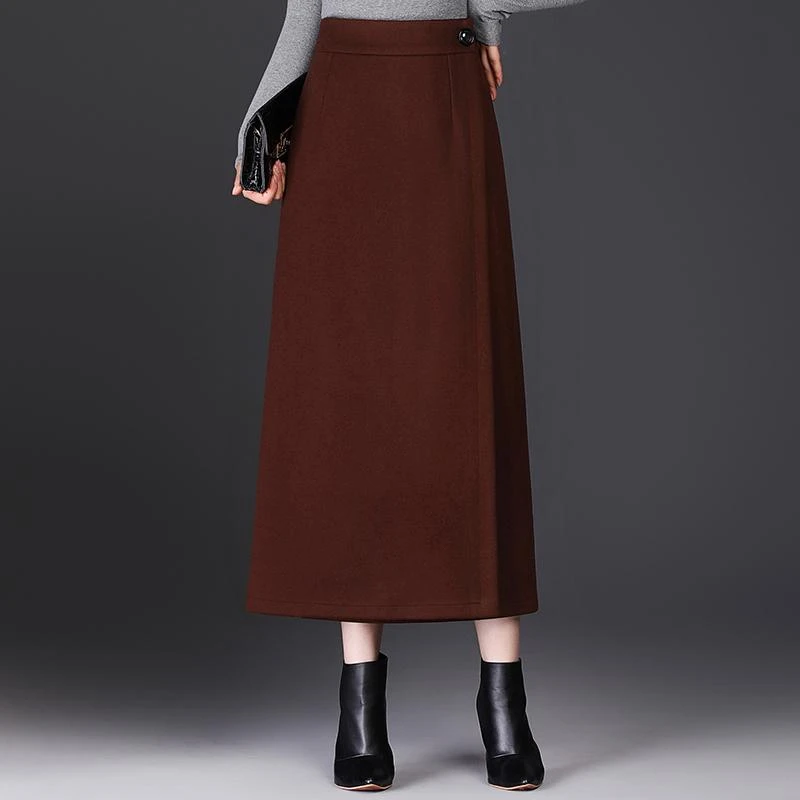 一片式毛呢长裙半身裙女秋冬2025新款气质高腰显瘦包臀裙子一步裙
