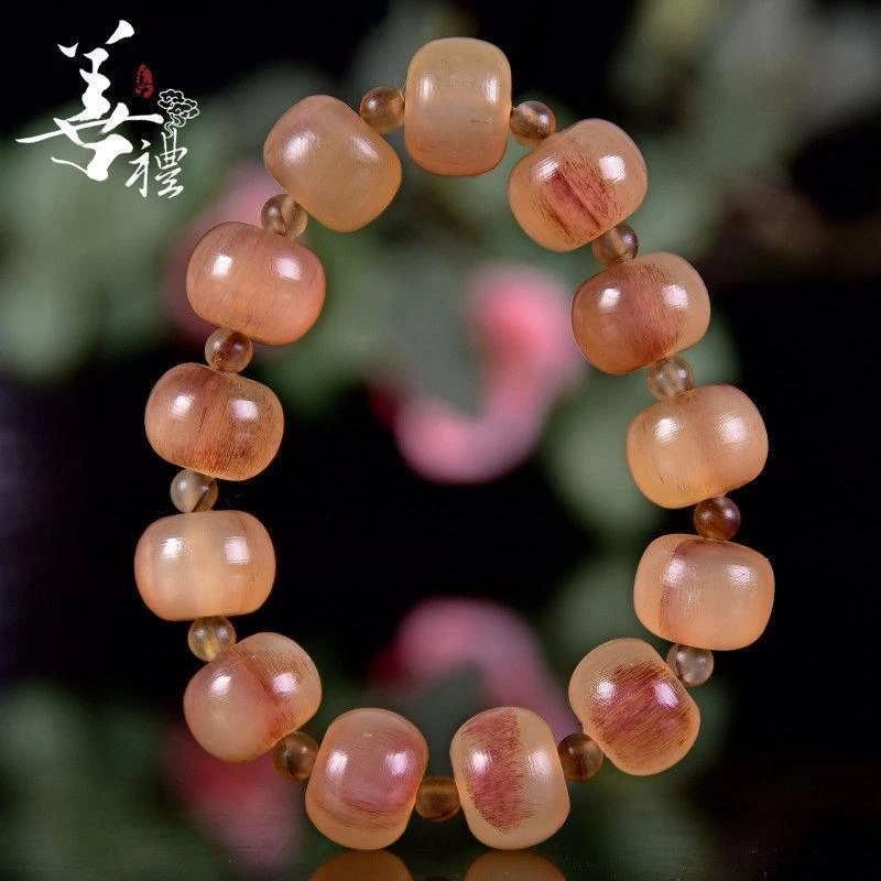 非金属皮质手链 天然西藏羊角苹果珠带血丝手念珠男女士素款手链